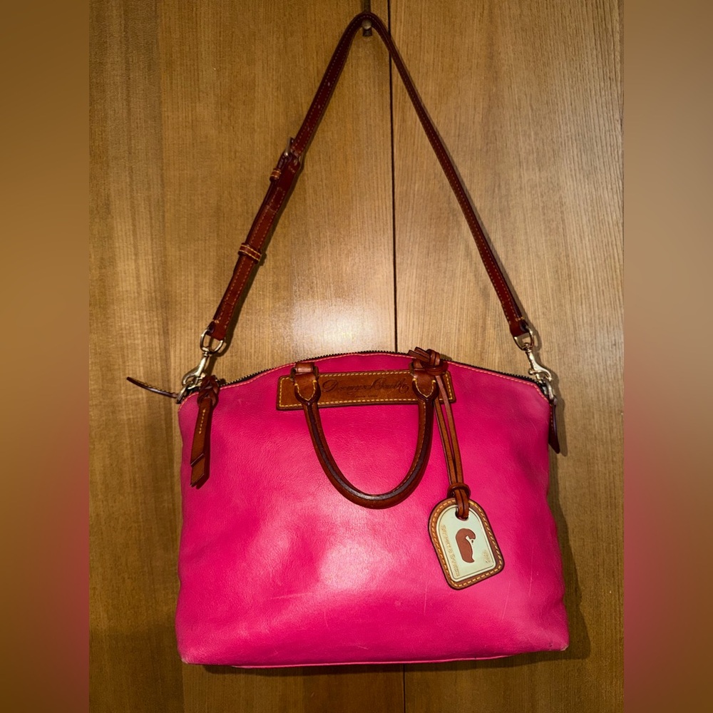 Dooney & Bourke Florentine Leather Satchel Pink w Leather Strap & Duck Hangtag - Picture 15 of 16